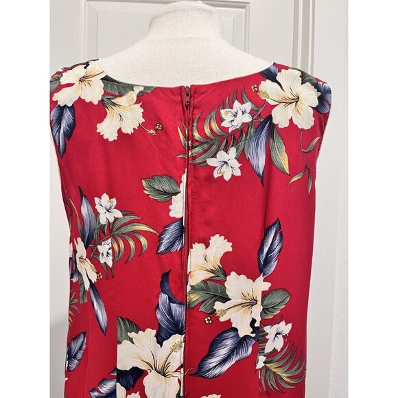 Gary's Island Dick’s Last Resort Red Hawaiian Maxi Dress Size Large Floral Slit - Picture 5 of 9